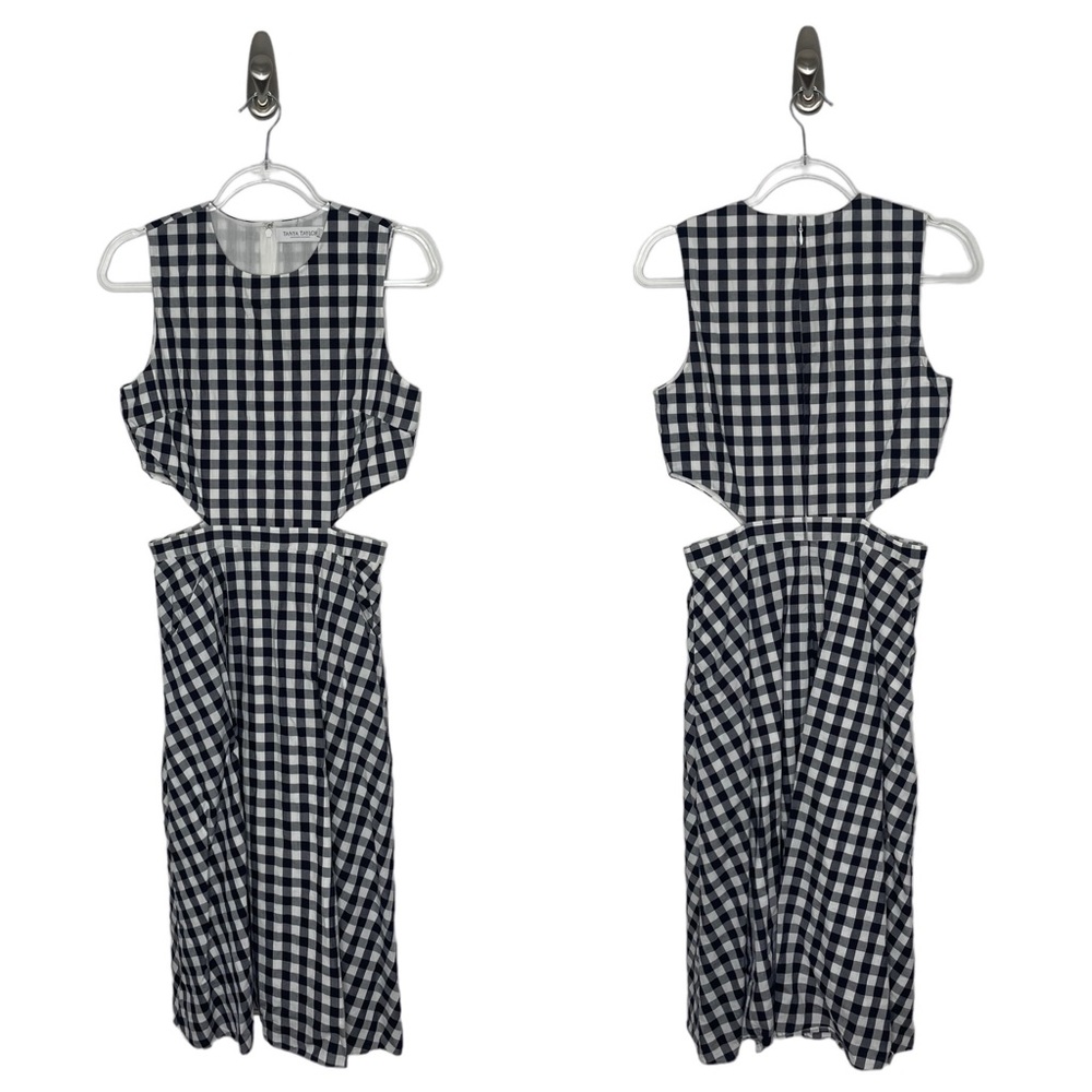 Tanya Taylor | Monica Gigham Cutout Midi Dress White/Navy 8 - Picture 2 of 9